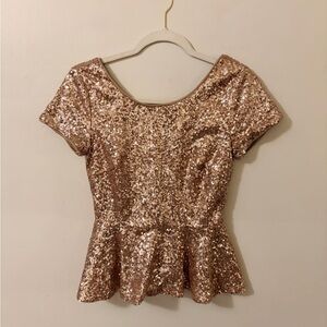Forever 21 Rose Gold Sequin Peplum Top
